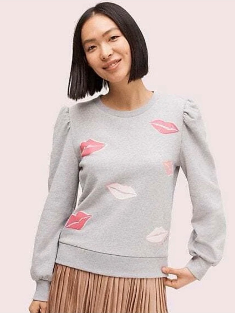 Kate Spade Puff Sleeve Lip Print Long Sleeved Sweatshirt